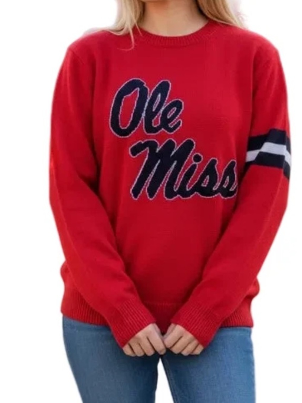Ole Miss Red Crewneck Knit Sweater